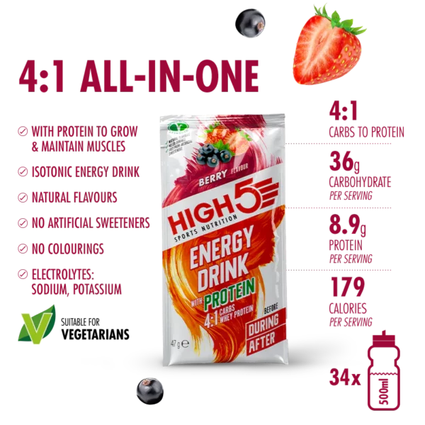 High 5 Energy Drink with protein - Berry 47g Sachet